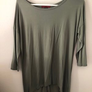 Olive high-low top with knot back detail. Size M